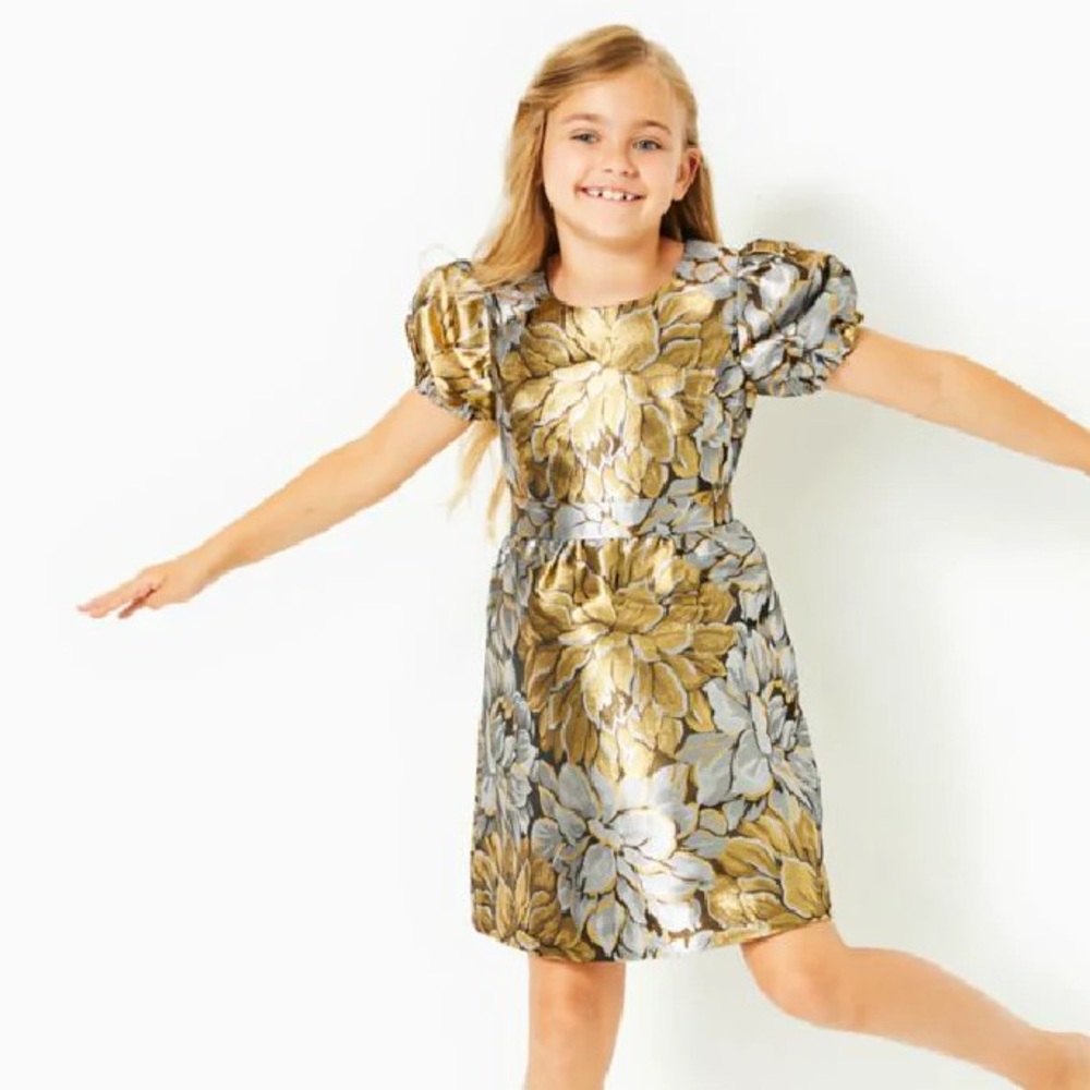 NWT Lilly Pulitzer Girls Mini Priyanka Dress Gold Floral Birthday Photoshoot 2